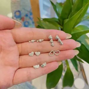 BRINCO MINI EARCUFF 3 CORAÇÕES EM PRATA 925.
