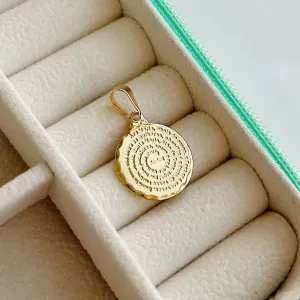 PINGENTE MEDALHA AVE MARIA. BANHADO A OURO 18K.