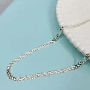 COLAR ESTEIRA DUPLA.  45CM DE COMPRIMENTO. EM PRATA 925.