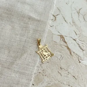 PINGENTE GAIOLA DE PÁSSARO. BANHADO A OURO 18K.