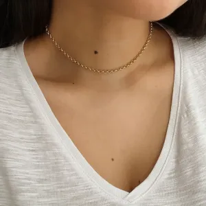 CHOKER ELO PORTUGUÊS. 35CM DE COMPRIMENTO COM EXTENSOR DE 5CM. BANHADO A OURO 18K.