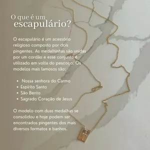 COLAR ESCAPULÁRIO ENCORPADO SAGRADO CORAÇÃO DE JESUS E NOSSA SENHORA COM PLAQUINHA MÓVEL . 65CM DE COMPRIMENTO E PLAQUINHA COM 1CM. BANHADO A OURO 18K.