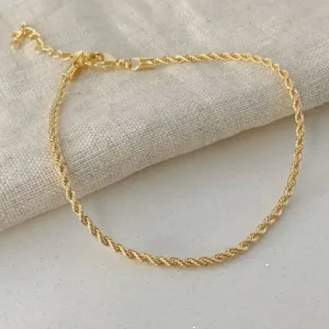PULSEIRA CORDÃO BAIANO 2MM. 18CM DE COMPRIMENTO E 5CM DE REGULAGEM. BANHADA A OURO 18K.