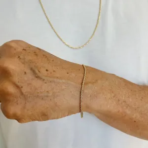 PULSEIRA CORDÃO BAIANO 2MM. 18CM DE COMPRIMENTO E 5CM DE REGULAGEM. BANHADA A OURO 18K.