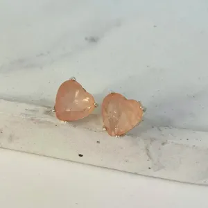 BRINCO CORAÇÃO PEDRA ROSA. EM PRATA 925.