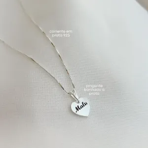 PINGENTE PERSONALIZADO MEDALHA CORAÇÃO 10MM PRATEADO. BANHADO A PRATA.