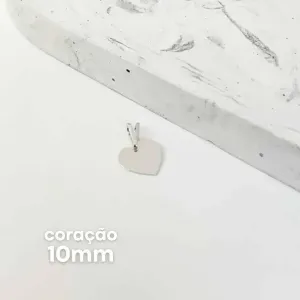 PINGENTE PERSONALIZADO MEDALHA CORAÇÃO 10MM PRATEADO. BANHADO A PRATA.