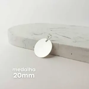 PINGENTE PERSONALIZADO MEDALHA 20MM PRATEADO. BANHADO A PRATA.