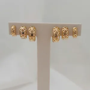 TRIO ARGOLA  5 FILEIRAS CRAVEJADAS. TAMANHO P/M/G. BANHADO A OURO 18K.
