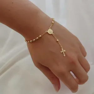 PULSEIRA ROSÁRIO NOSSA SENHORA. 17CM DE COMPRIMENTO E 5CM DE COMPRIMENTO. BANHADA A OURO 18K.