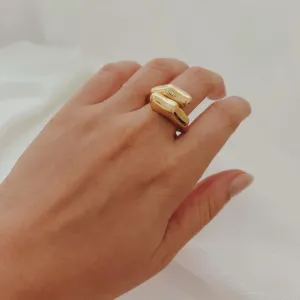 ANEL REGULÁVEL BAMBOO. BANHADO A OURO 18K.