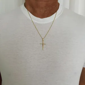 COLAR ELOS CRUZ PALITO COM  MANTO. 60CM DE COMPRIMENTO. BANHADO A OURO 18K.