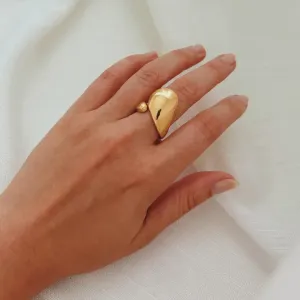 ANEL ORGÂNICO REGULÁVEL ALONGADO. BANHADO A OURO 18K.