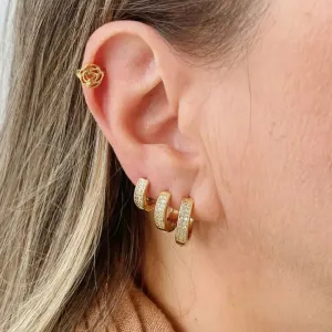 TRIO ARGOLA 2 FILEIRAS CRAVEJADAS. BANHADO A OURO 18K.