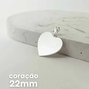 PINGENTE PERSONALIZADO CORAÇÃO 22MM PRATEADO. BANHADO A PRATA.