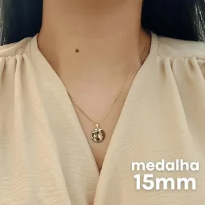 COLAR MEDALHA PERSONALIZADO 15MM DOURADO. 45CM DE COMPRIMENTO. BANHADO A OURO 18K.