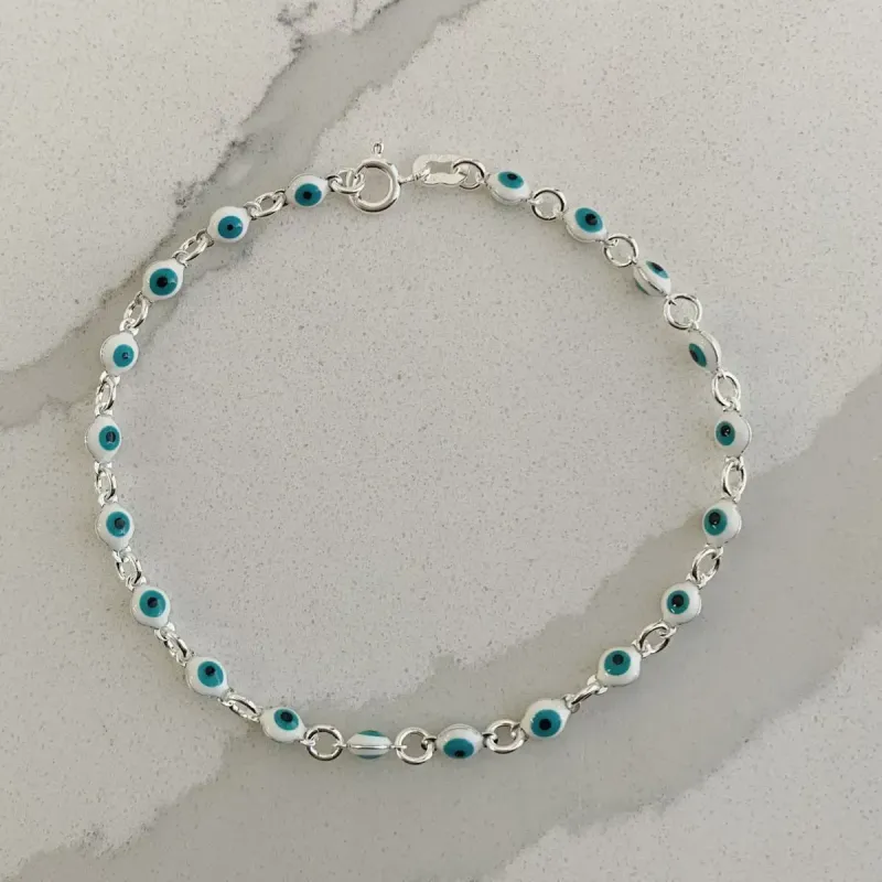 PULSEIRA 20 OLHOS GREGOS. 19CM DE COMPRIMENTO. EM PRATA 925.