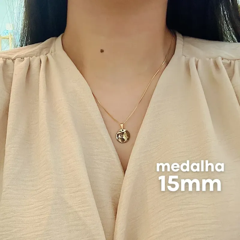 COLAR MEDALHA PERSONALIZADO 15MM DOURADO. 45CM DE COMPRIMENTO. BANHADO A OURO 18K.