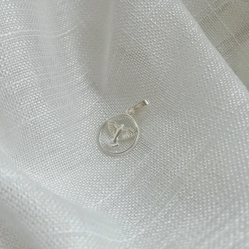 PINGENTE CÍRCULO COM ESPÍRITO SANTO. EM PRATA 925.
