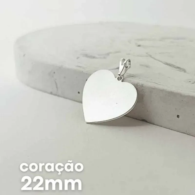PINGENTE PERSONALIZADO CORAÇÃO 22MM PRATEADO. BANHADO A PRATA.