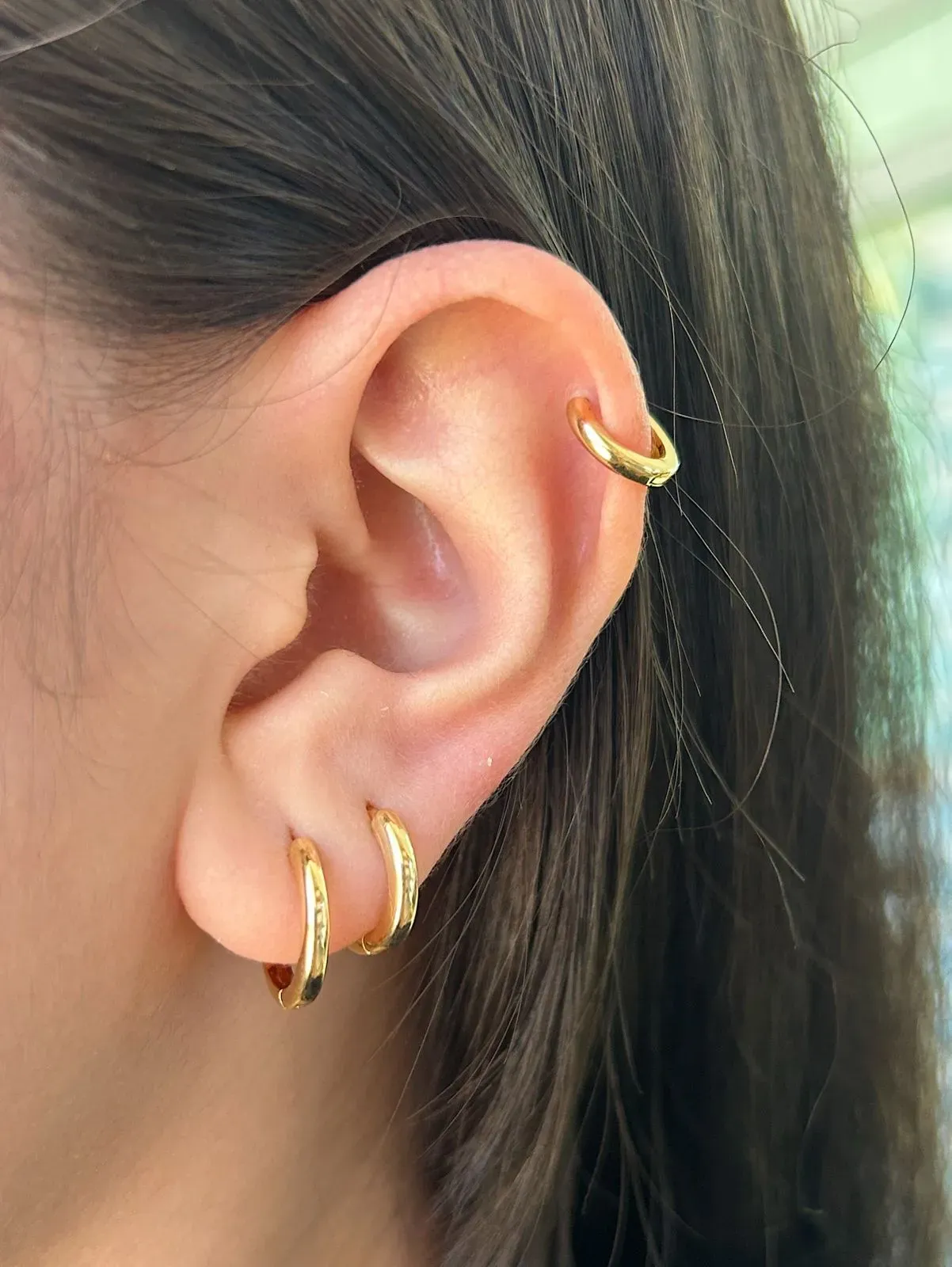 TRIO ARGOLA LISA BÁSICA (P/M/G). BANHADO A OURO 18K.