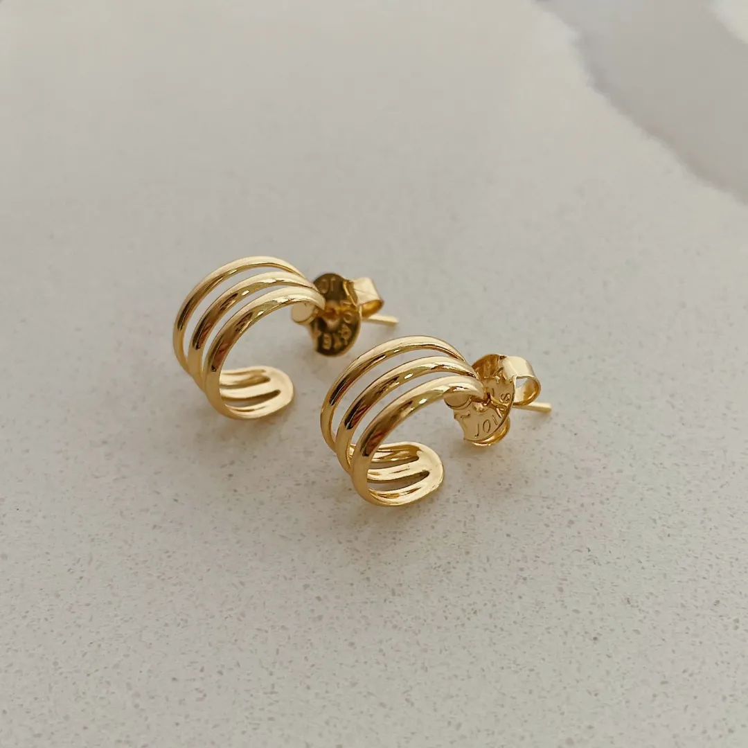 BRINCO ARGOLA 3 FIOS FINOS 12MM. BANHADO A OURO 18K
