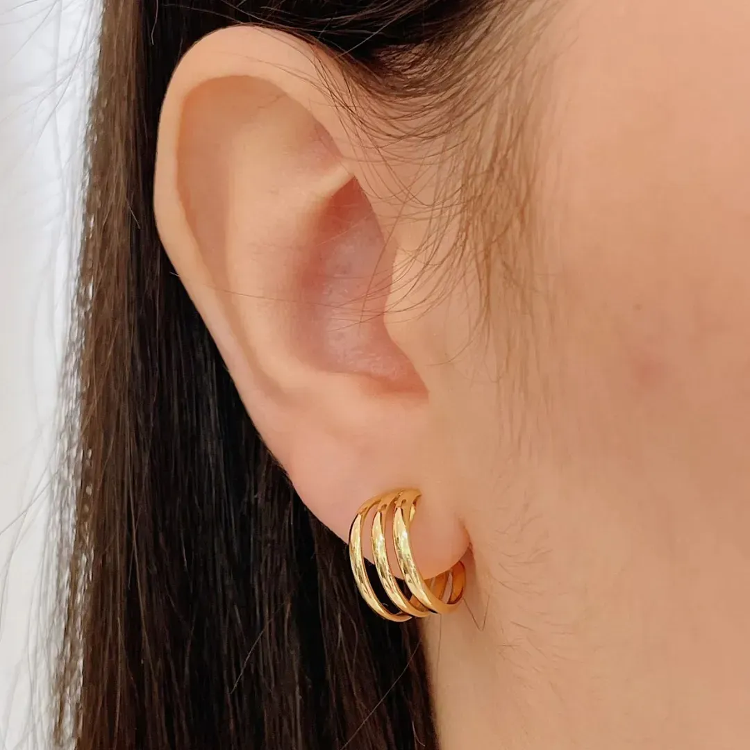 BRINCO ARGOLA 3 FIOS FINOS 12MM. BANHADO A OURO 18K