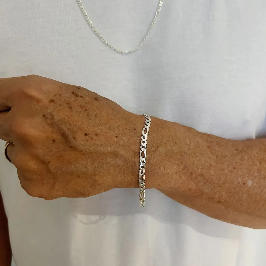 PULSEIRA MASCULINA 3X1. 4MM DE ESPESSURA. 21CM DE COMPRIMENTO. EM PRATA 925.