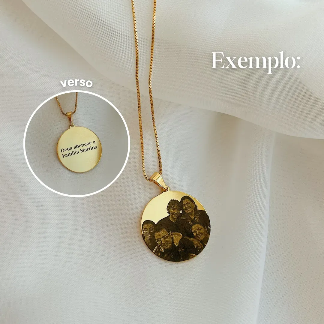 PINGENTE PERSONALIZADO MEDALHA 24MM DOURADO. BANHADO A OURO 18K.