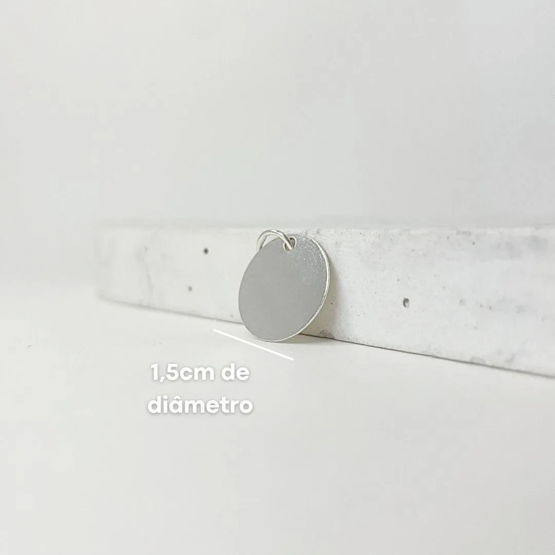 PINGENTE PERSONALIZADO MEDALHA 15MM. EM PRATA 925.