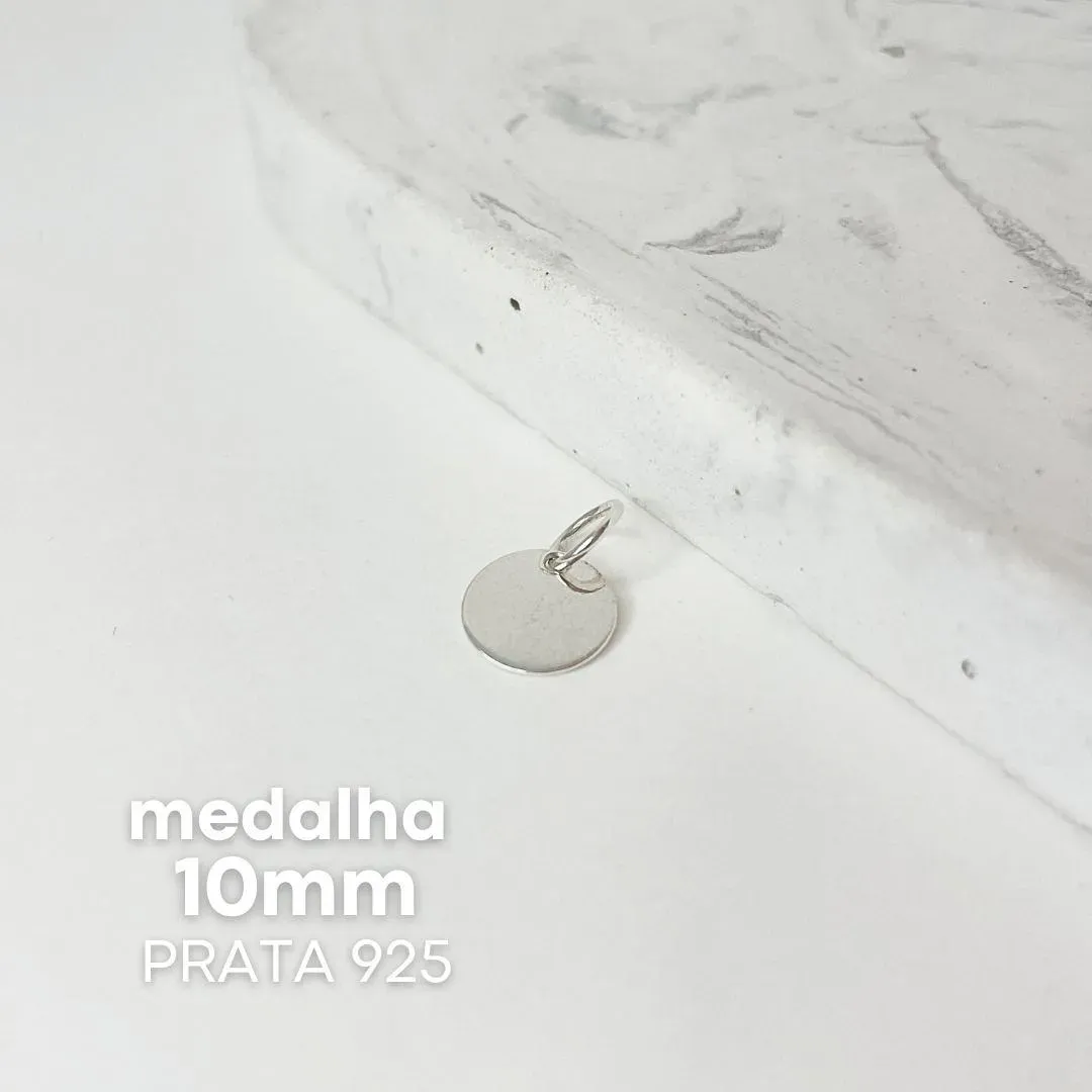 PINGENTE PERSONALIZADO MEDALHA 10MM. PRATA 925.