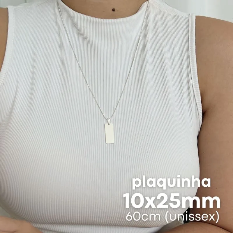 COLAR  COM PLAQUINHA 10X25MM PRATEADO. 60CM DE COMPRIMENTO. BANHADO A PRATA.
