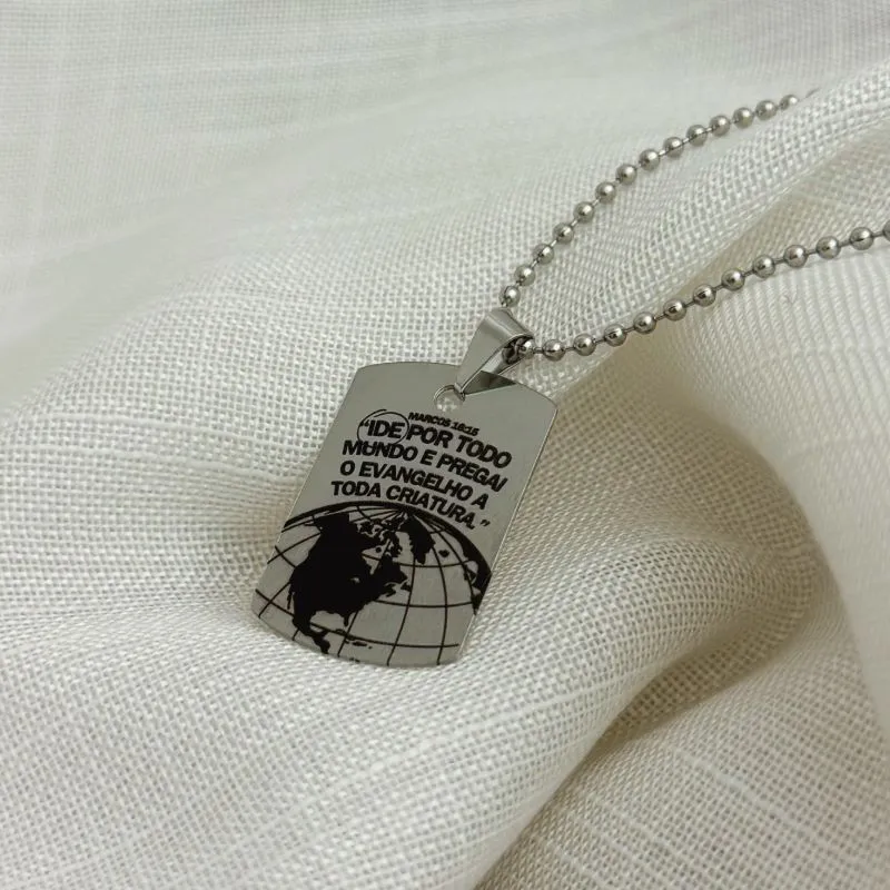 COLAR PERSONALIZADO IDE PLAQUINHA EXÉRCITO RETANGULAR 20X30MM. 60CM DE COMPRIMENTO. AÇO INOX.